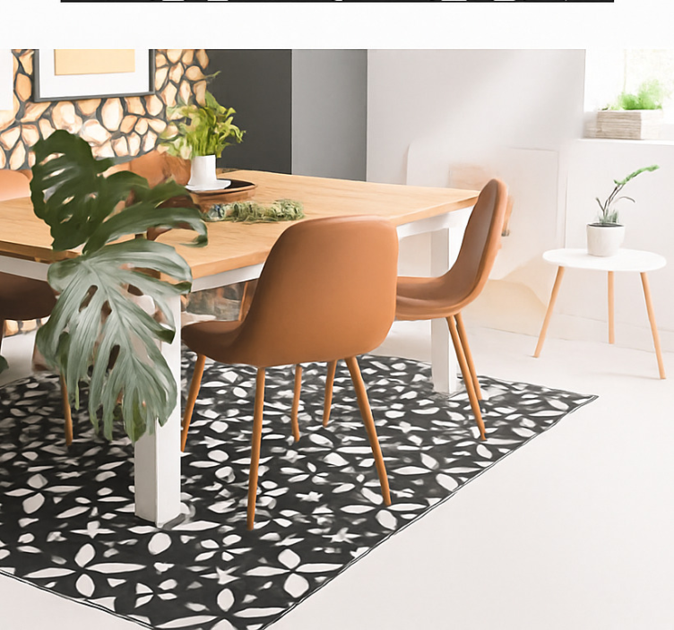 Vinyl Teppich Esszimmer schwarz floral geometrisch - TenStickers
