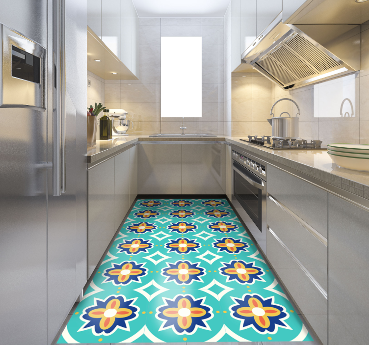 Vinyl Teppich Fliesenoptik blumenmosaikmuster - TenStickers