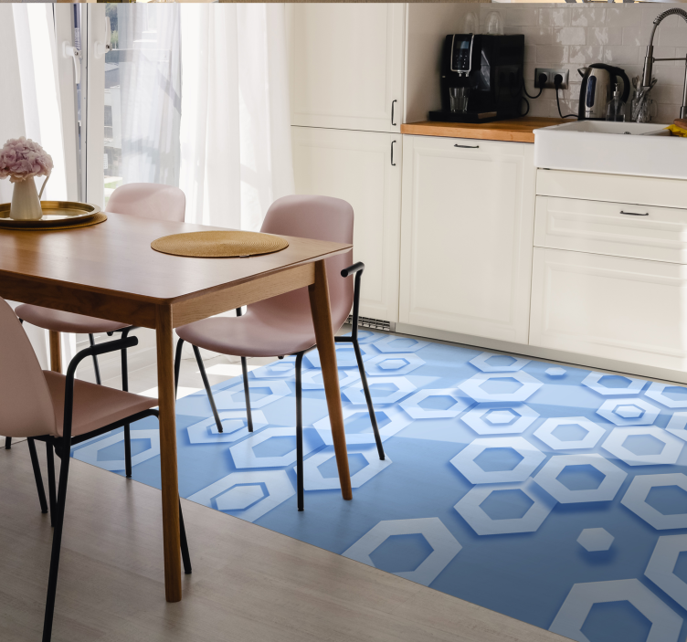Vinyl Teppich geometrisch sechseckiges blaues muster - TenStickers