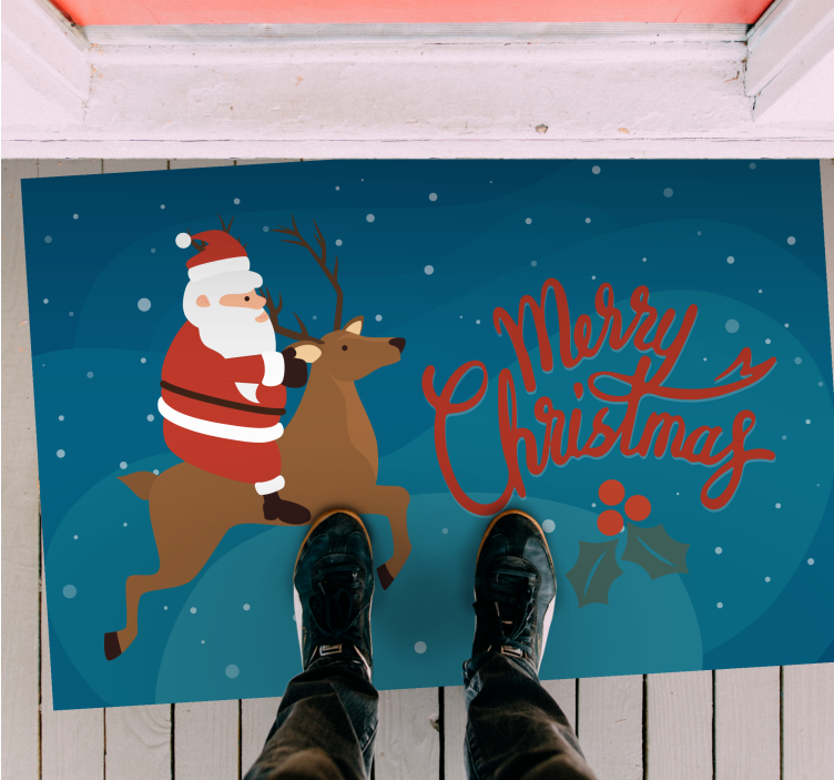 Vinyl Teppich Weihnachten weihnachtsmann reitet rentier - TenStickers