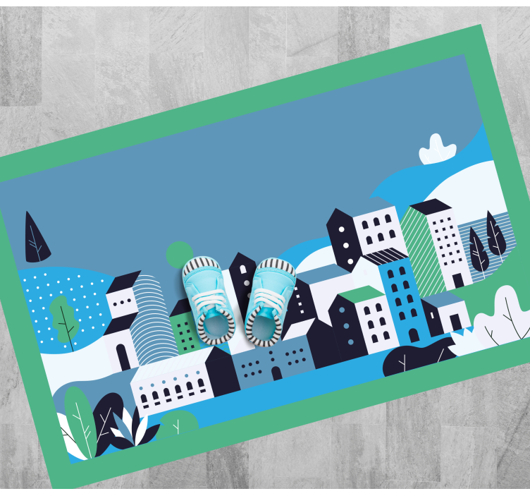 Vinyl Teppich kindlich blaue stadtlandschaft - TenStickers