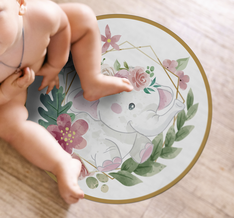 Vinyl Teppich Kinder blumen elefant kreisförmig - TenStickers