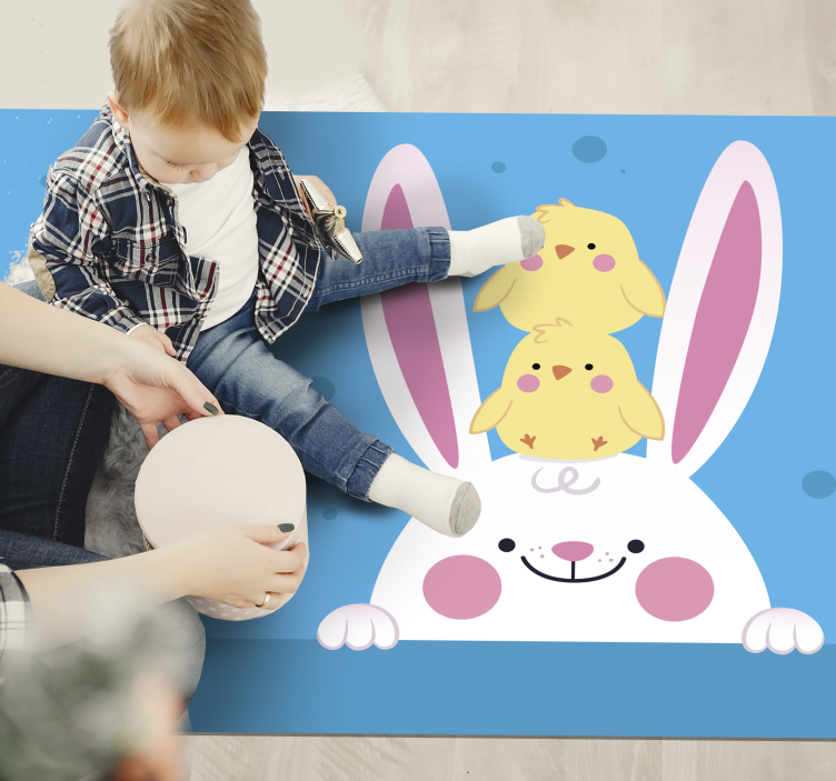 Vinyl Teppich Kinderzimmer glückliches häschen mit küken - TenStickers