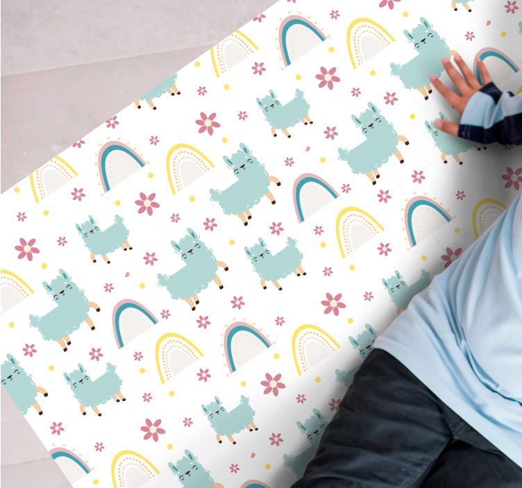 Vinyl Teppich kindlich regenbogen und lamas - TenStickers