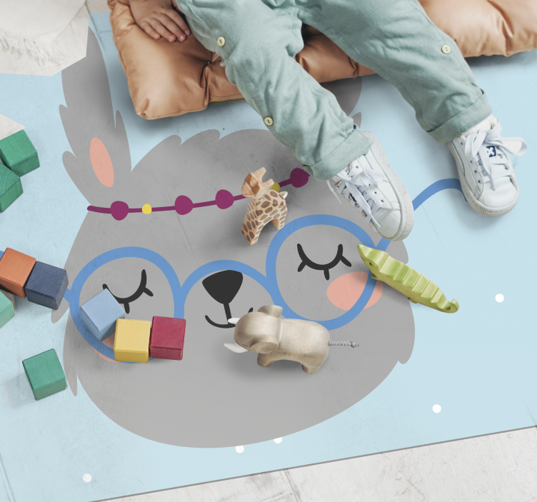Vinyl Teppich Kinderzimmer nordischer grauer hase mit brille - TenStickers