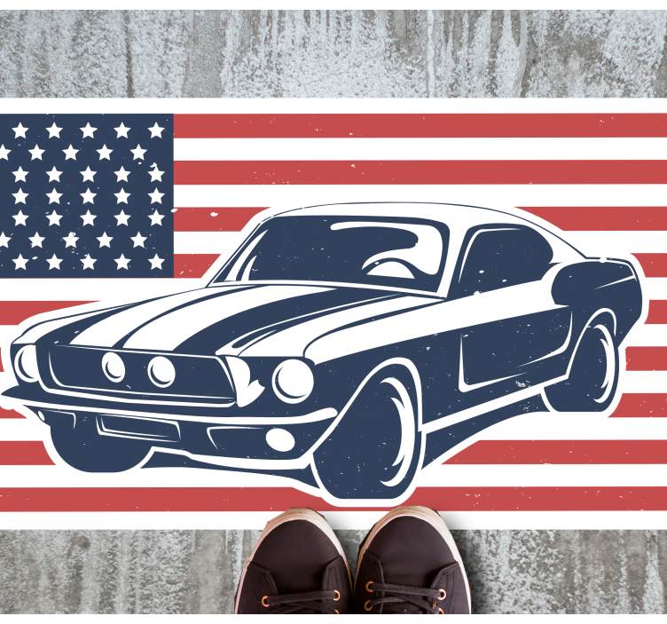Vinyl teppich jugendzimmer mit us-flagge und auto - TenStickers