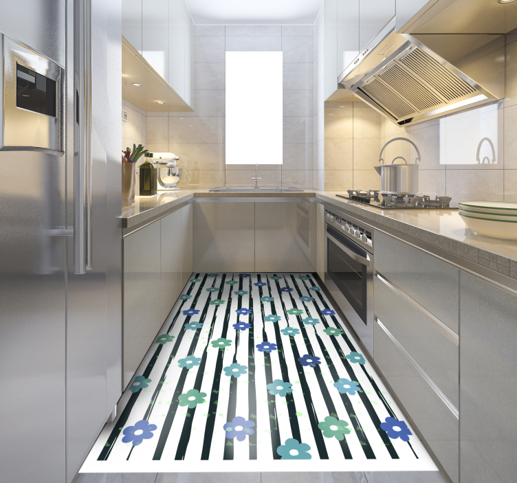 Vinyl Teppich Küche florales streifendesign - TenStickers