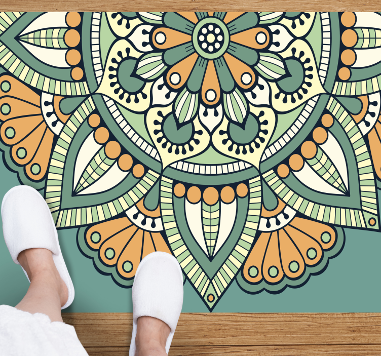 Vinyl teppich mandala mit halbem blumenmuster - TenStickers