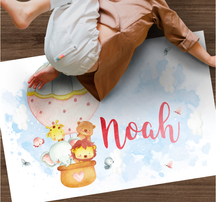 Vinyl Teppich Baby ballonabenteuer mit namen - TenStickers