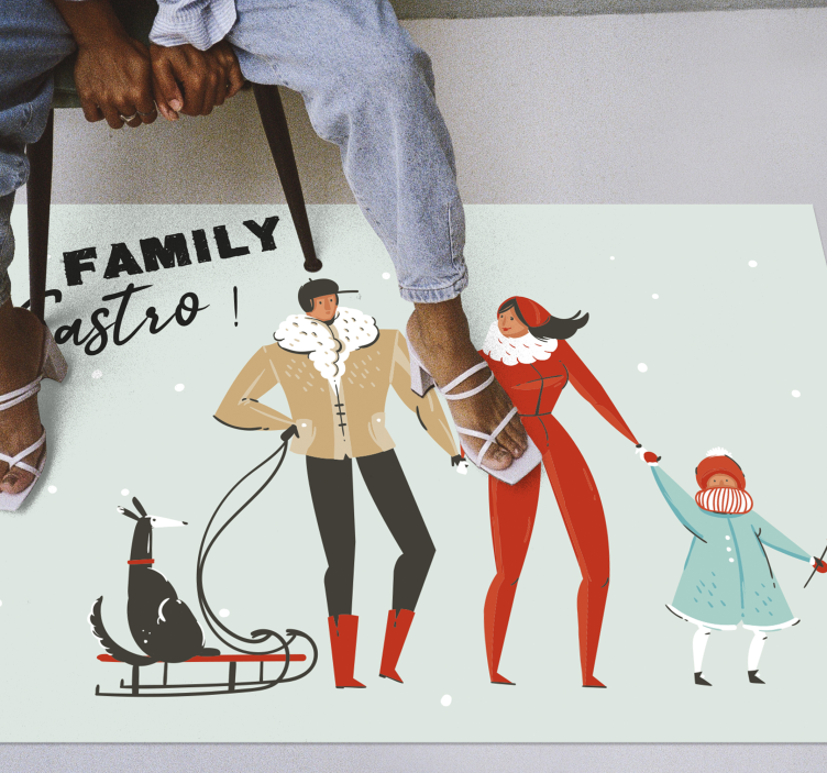 Vinyl Teppich mit Namen personalisierte winterfamilie - TenStickers