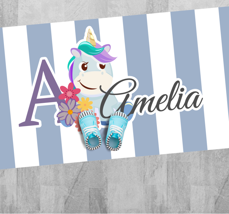 Vinyl Teppich kindlich gestreiftes einhorn mit namen - TenStickers