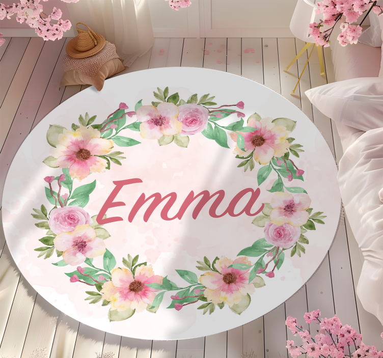 Vinyl Teppich mit Name krone aus blumen - TenStickers