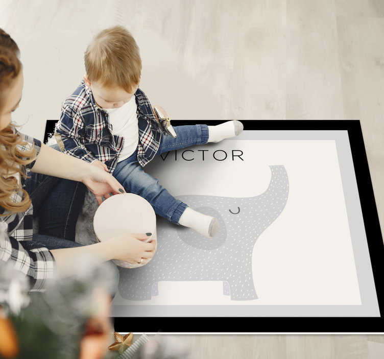 Vinyl Teppich mit Namen personalisierter elefant - TenStickers