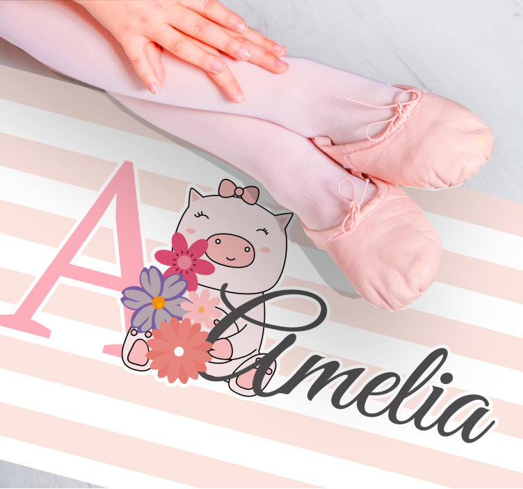 Vinyl Teppich mit Namen süße schweinillustration - TenStickers