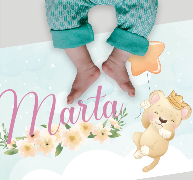 Vinyl Teppich Baby löwe mit luftballon und namen - TenStickers