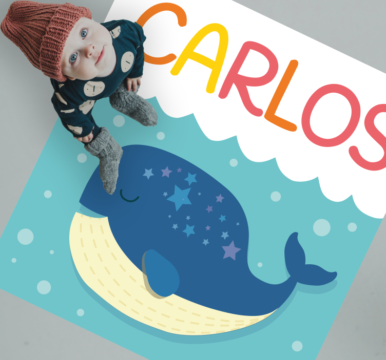 Vinyl teppich mit namen verspielte wal-szene - TenStickers