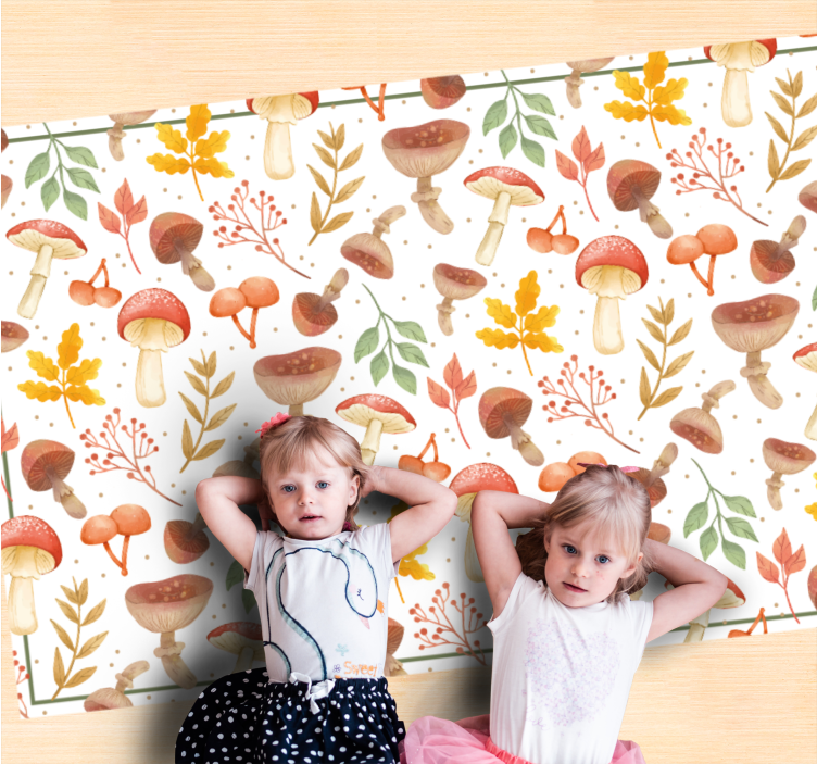 Vinyl teppich natur mit bunten pilzelementen - TenStickers