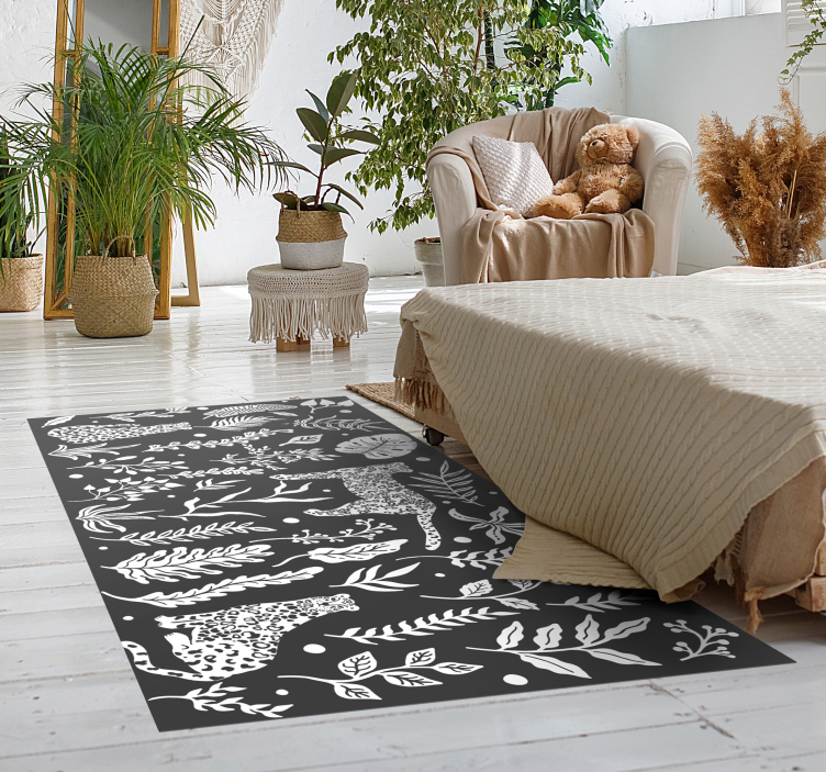 Vinyl teppich natur mit monstera und leoparden - TenStickers