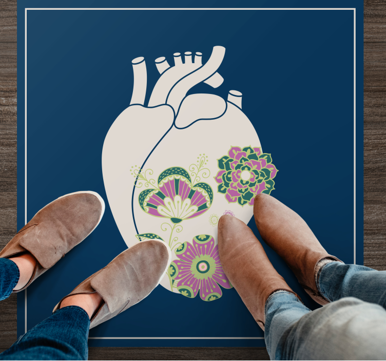 Vinyl Teppich nordisch herz-blumenmuster - TenStickers