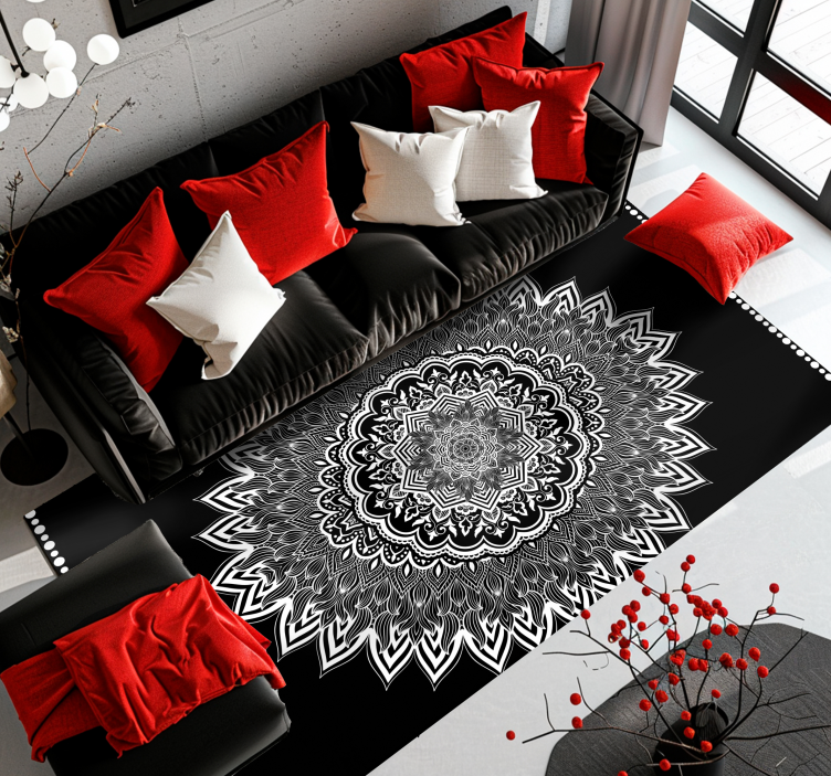 Vinyl Teppich schwarz blumenmandala-design - TenStickers