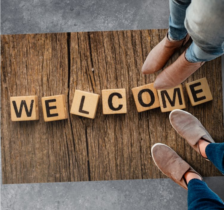 Vinyl Teppich Text hölzernes alphabet willkommen - TenStickers