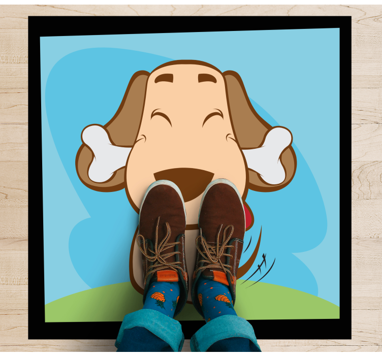 Vinyl Teppich Tiere glücklicher hund mit knochen - TenStickers