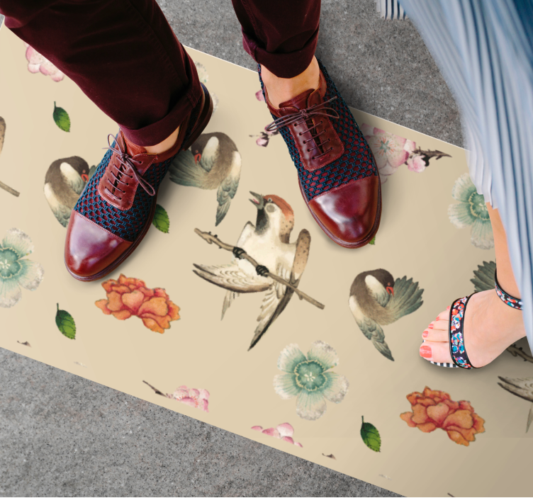 Vinyl Teppich Tiere vögel und blumen - TenStickers