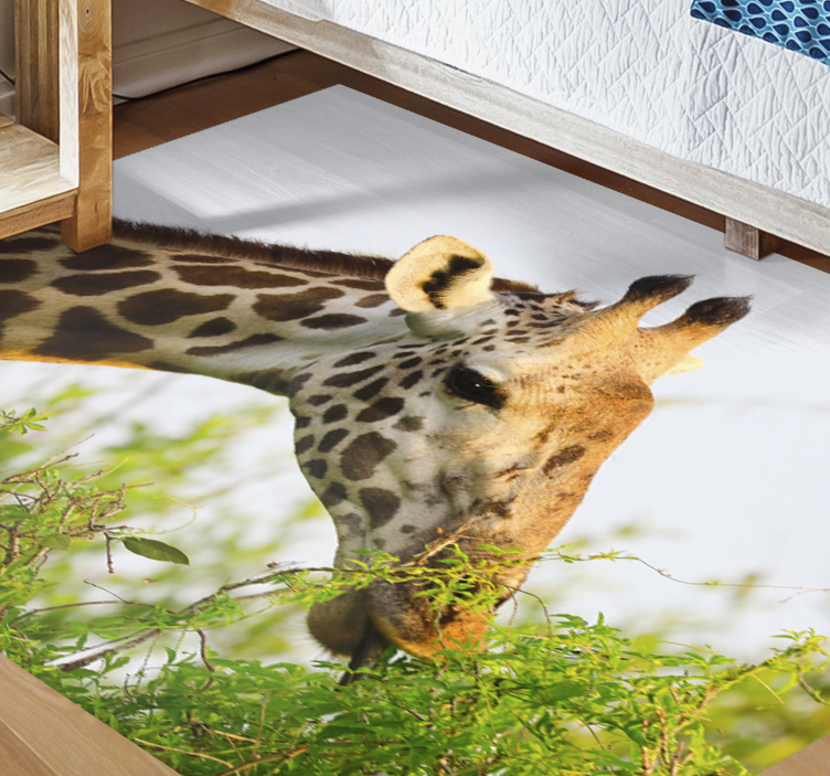 Vinyl teppich tiere giraffe frisst gras - TenStickers