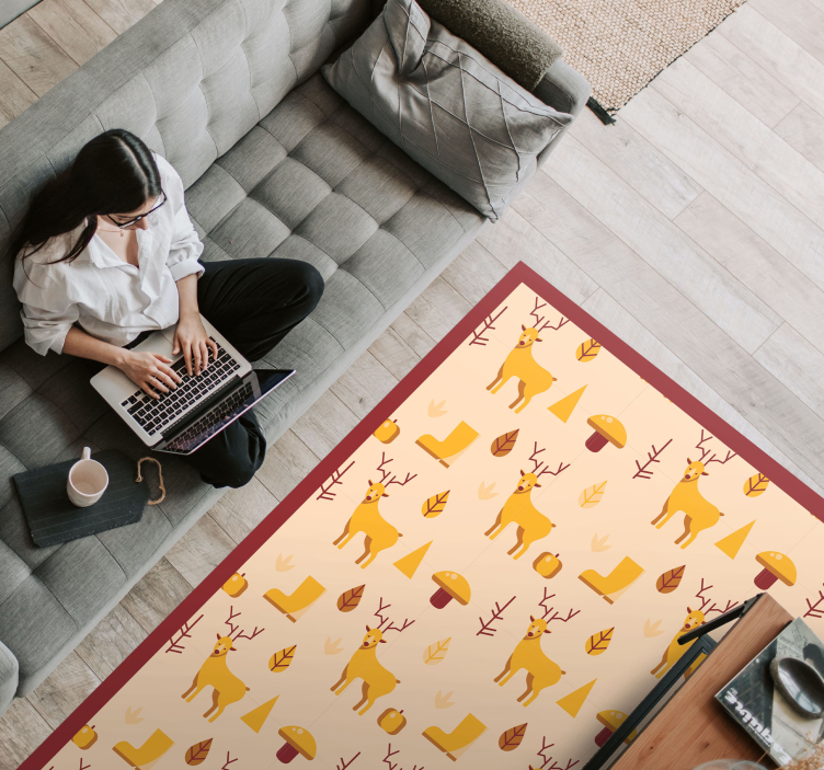 Vinyl Teppich Tiere hirsch und laub - TenStickers