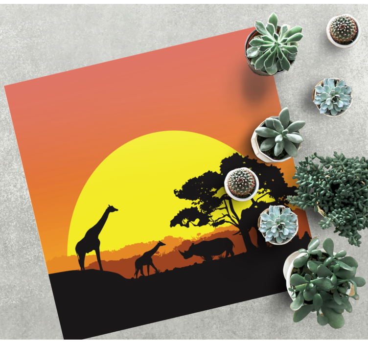 Vinyl Teppich Tiere safari-szene bei sonnenuntergang - TenStickers