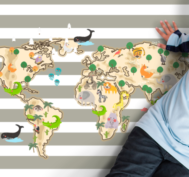 Vinyl Teppich Weltkarte bunte tierillustration - TenStickers