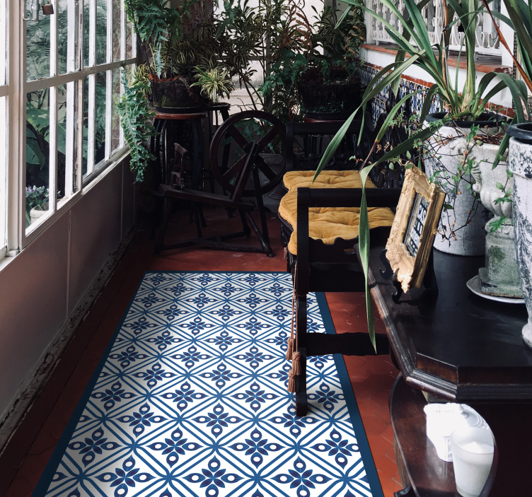 Vinylteppich Flur Japanisches blaues und weißes Muster - TenStickers