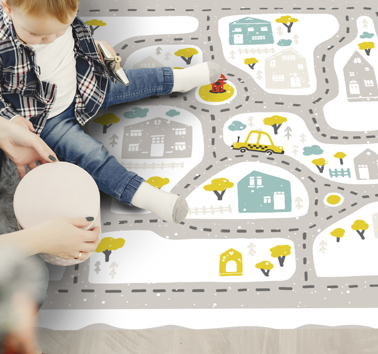 Vinylteppich Straßen Verschneite stadtlandschaft mit straßen - TenStickers