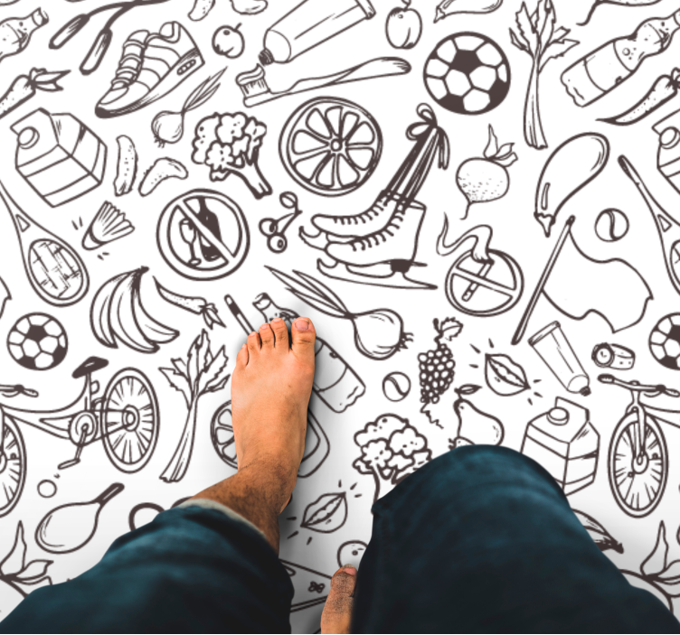 Vinylteppich modern Fitness- und sportsymbol-doodles - TenStickers