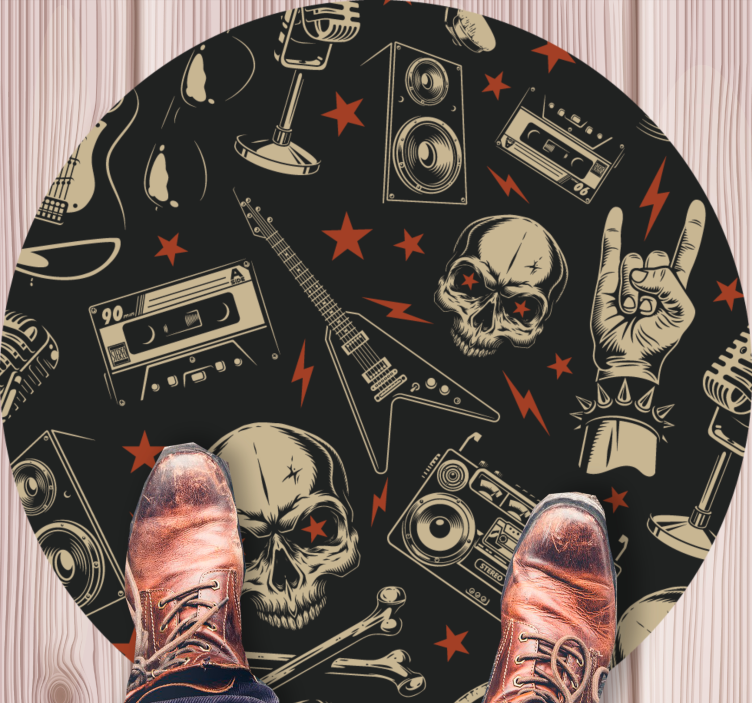 Vinyl Teppich rund Grunge musikalisches Muster mit totenköpfen - TenStickers