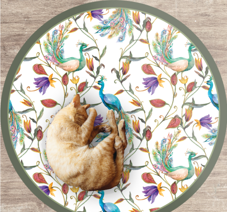 Vinylteppich Blumen Gartenblumen mit kleinen vögeln - TenStickers