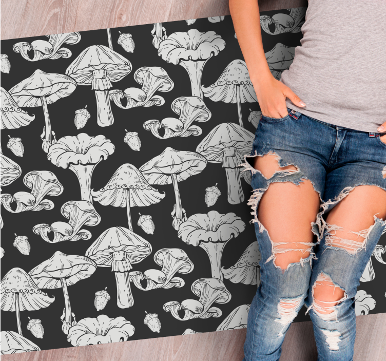 Vinylteppich Blumen Graue und schwarze abstrakte pilze - TenStickers