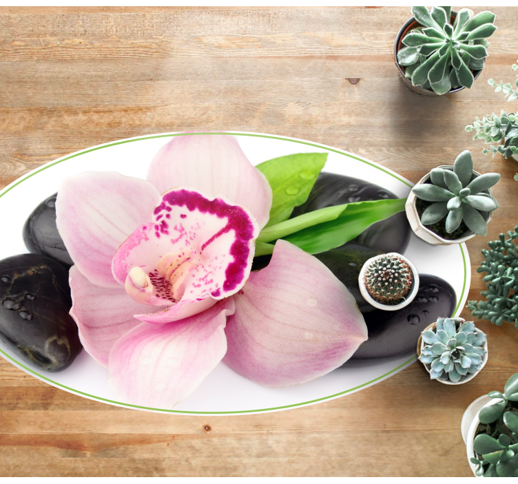 Vinylteppich Blumen Rosa orchidee mit steinen - TenStickers