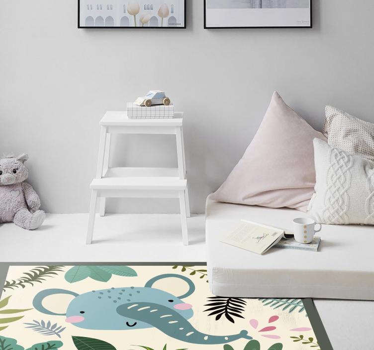 Vinylteppich kindlich Kinder glücklich elefant und Pflanzen - TenStickers