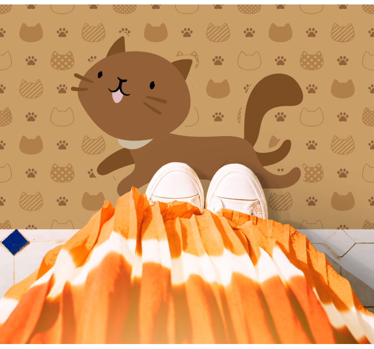 Vinylteppich Schlafzimmer Lächelnde braune katze zu fuß - TenStickers