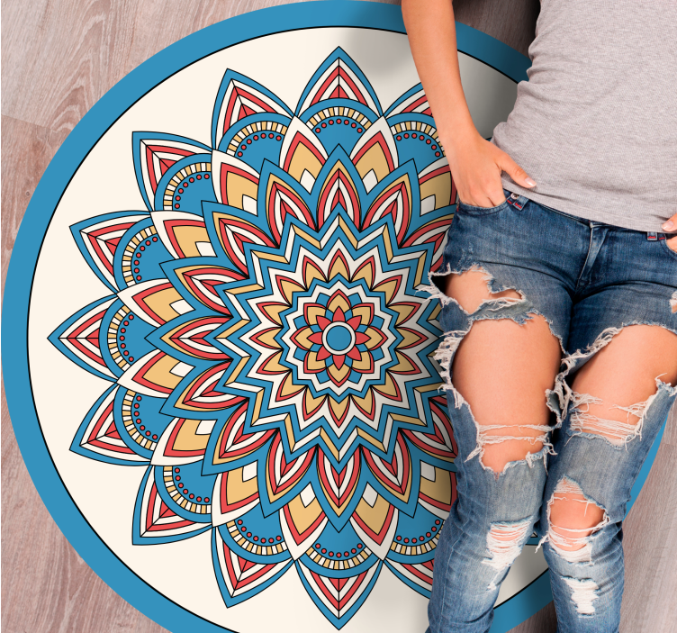 Vinylteppich Mandala Blaues und rotes blumenmandala - TenStickers