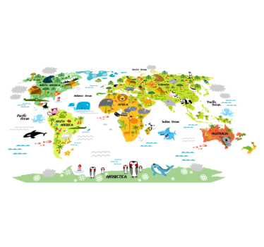 Vinyl teppich weltkarte mit englischem tierdesign - TenStickers