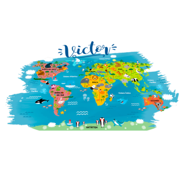 Vinyl teppich weltkarte tierwelt mit spanischen namen - TenStickers