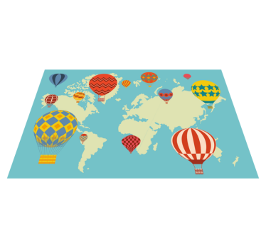 Vinyl Teppich Weltkarte bunte heißluftballons - TenStickers