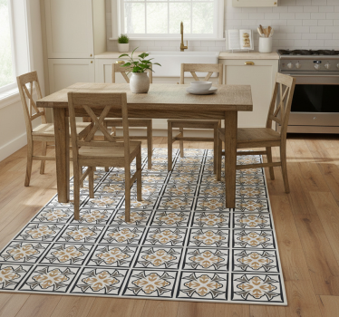Vinyl teppich küche beige und schwarze portugiesische fliese - TenStickers