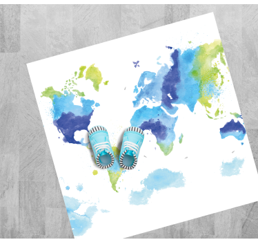 Vinyl Teppich Weltkarte blaues und grünes aquarell - TenStickers