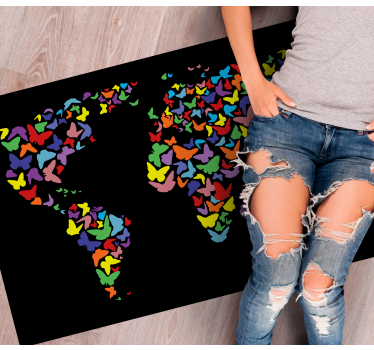 Vinyl Teppich Weltkarte bunte schmetterlingskarte - TenStickers