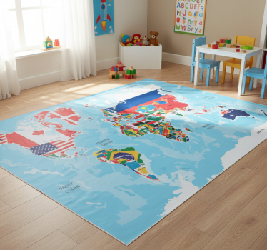 Vinyl teppich weltkarte mit flaggen der welt - TenStickers