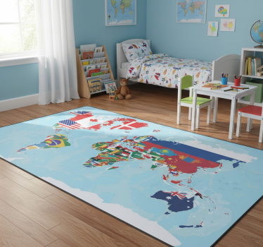 Vinyl teppich weltkarte mit flaggen motiven - TenStickers