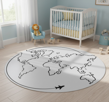 Vinyl teppich weltkarte mit flugzeugkreis - TenStickers